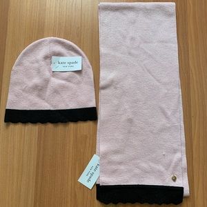 KATE SPADE  pink / black beanie and scarf set